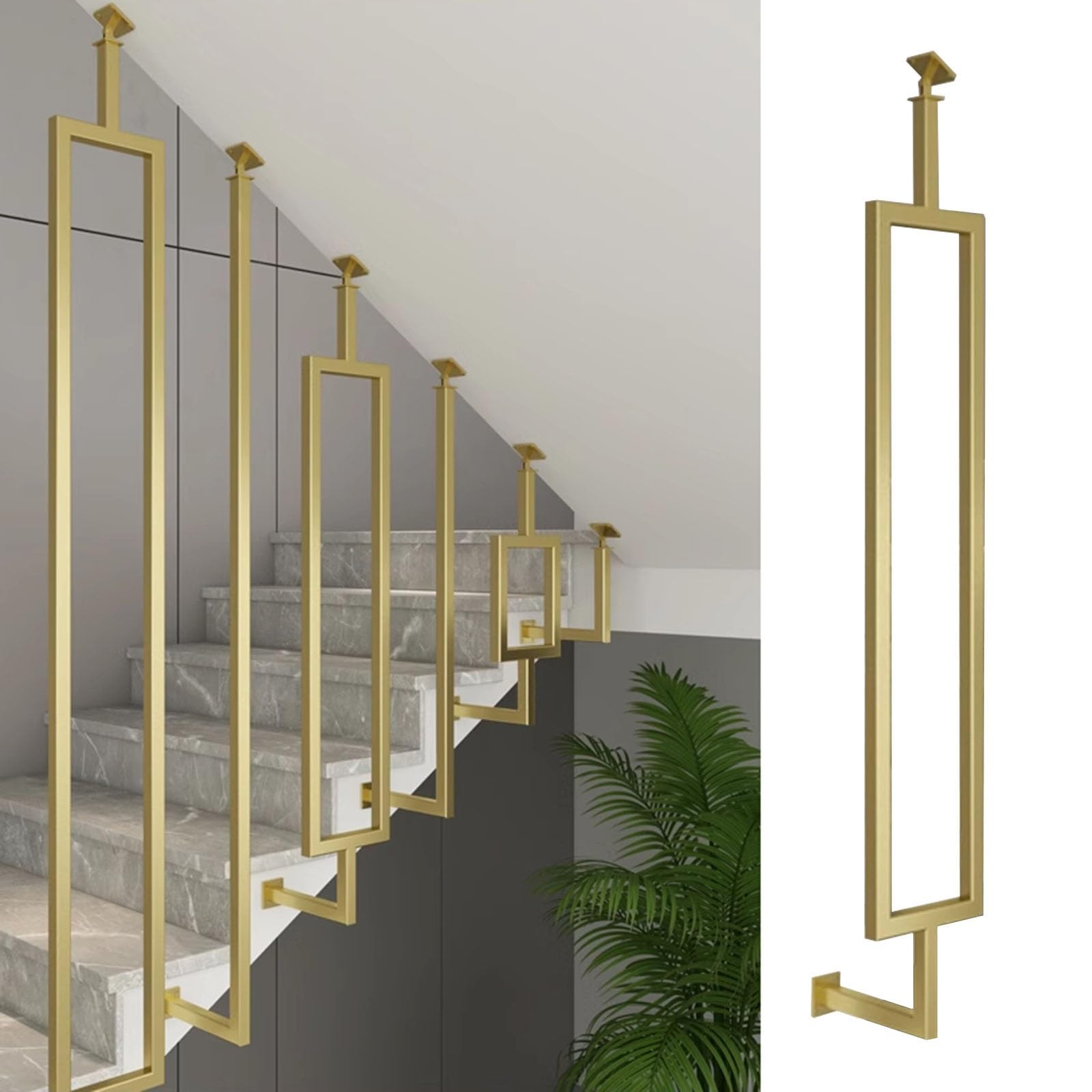 Customizable 80" Gold Stair Spindles - 270° Adjustable Metal Balusters for Slope Staircases - Universal Safety Columns to Prevent Falls (1 PC)