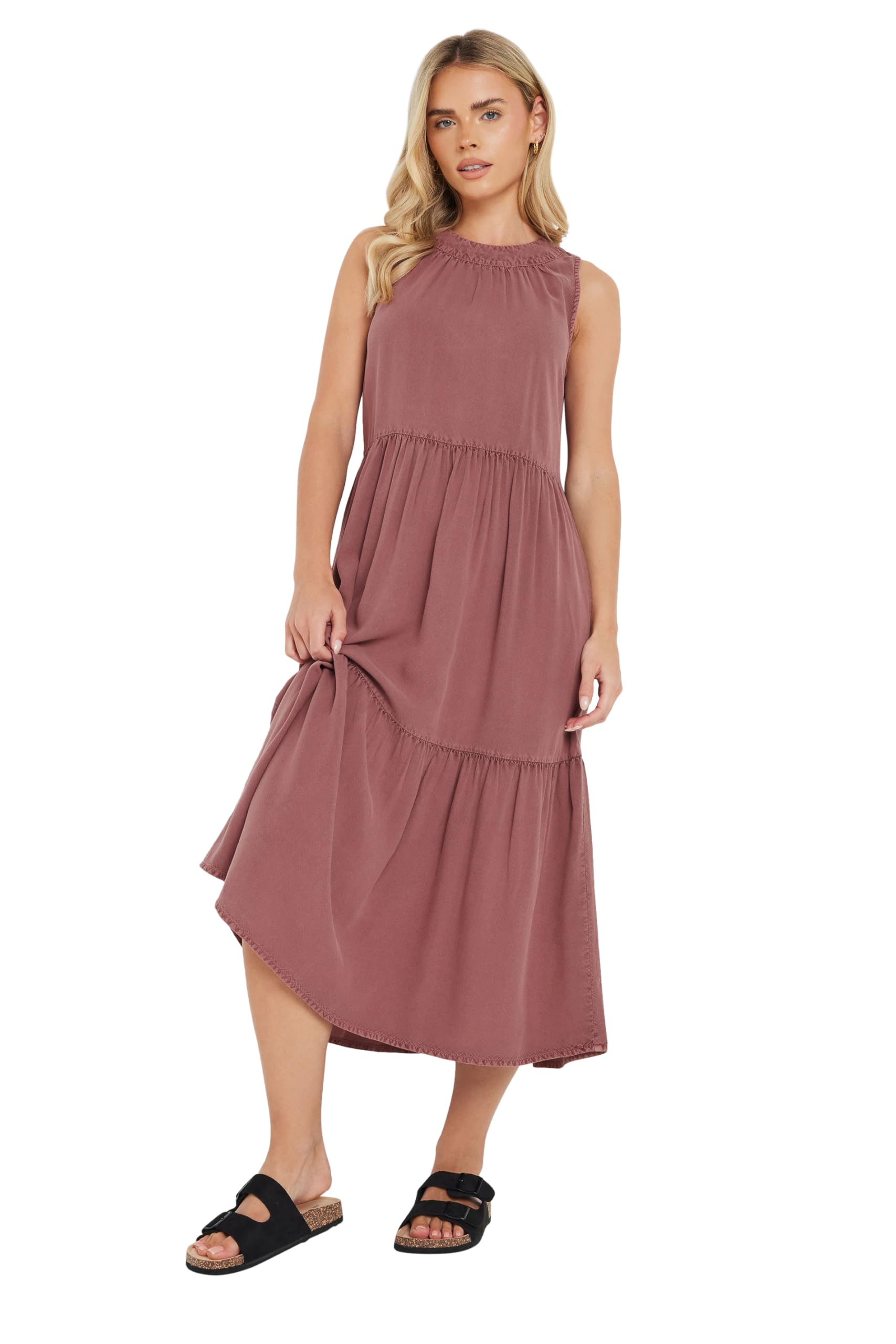 M&Co Women's Pink Petite Tiered Midaxi Dress In | : Size 14