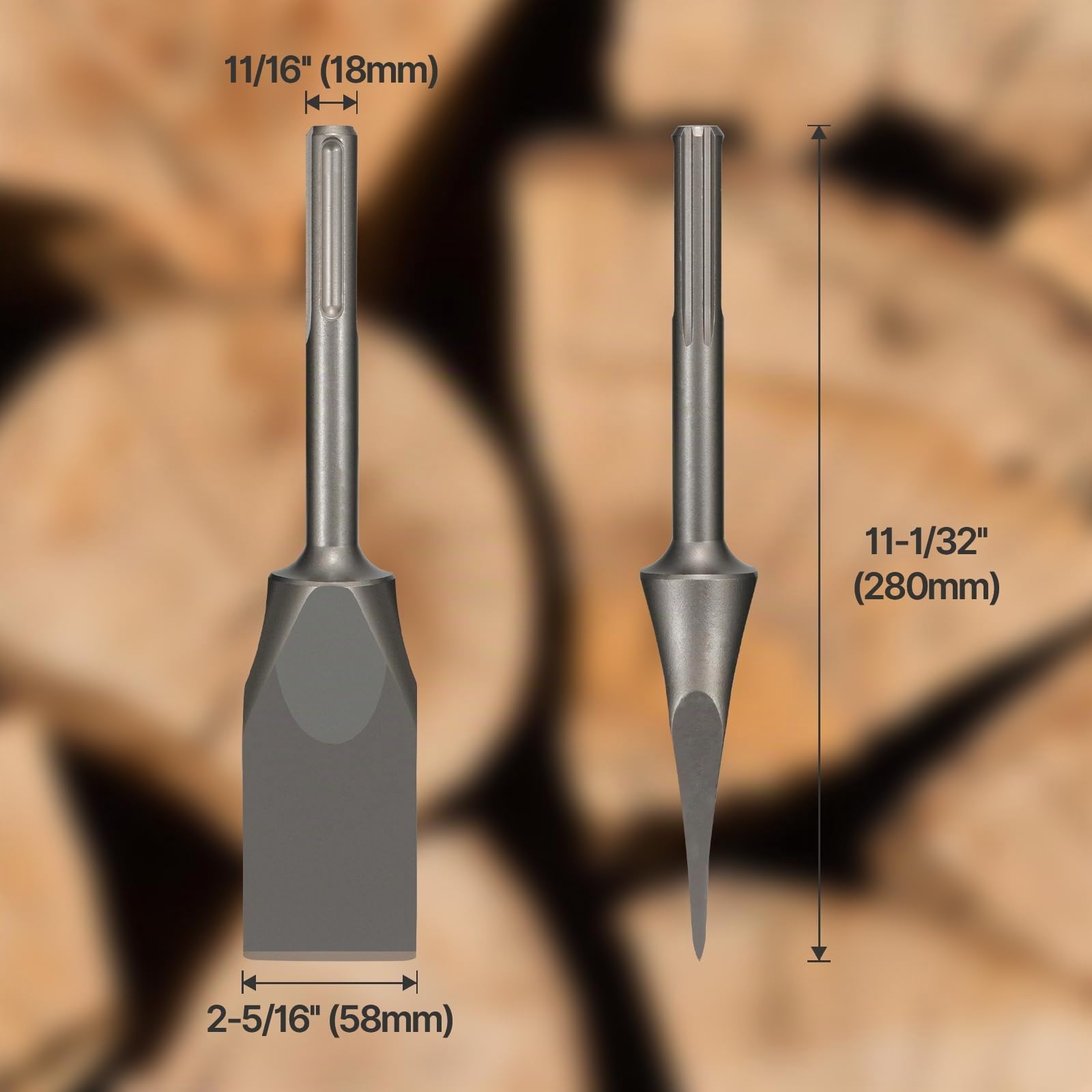 SDS Max - Scalpello per legno, per trapano elettrico | Ascia da taglio per legna da ardere in acciaio legato 40CrMo, 27,9 cm L x 2,3 cm W