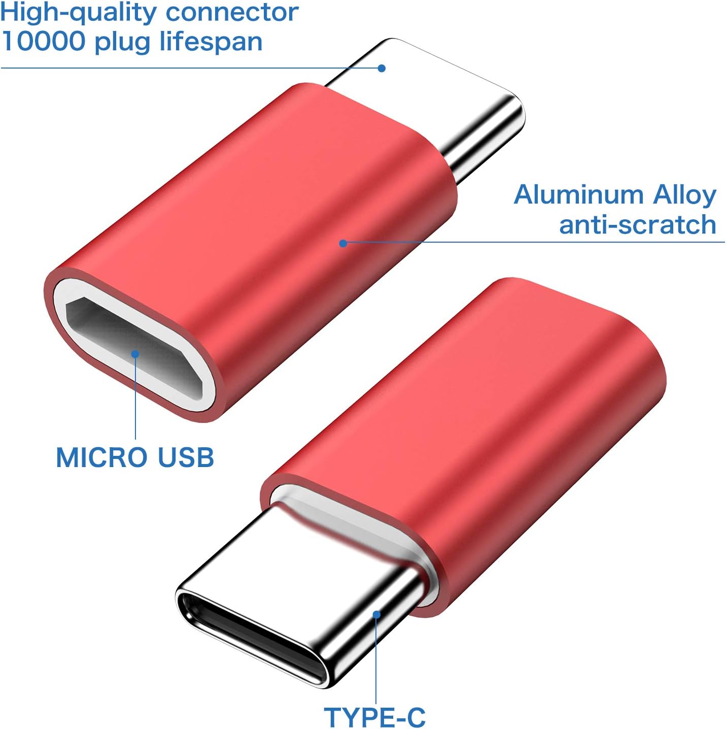Micro USB to USB C Adapter,8-Pack Aluminum USB Type C Adapter Convert Connector Compatible with Samsung Galaxy S10e S9 S8 Plus Note 9 8, LG V35 V30 V20 G7 G6 G5,Pixel 2 XL,Moto Z2 Z3(Red)