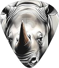 Rhino ink splash printed guitar picks, 12-piece set with thin, medium, and thick styles, comes with a storage case