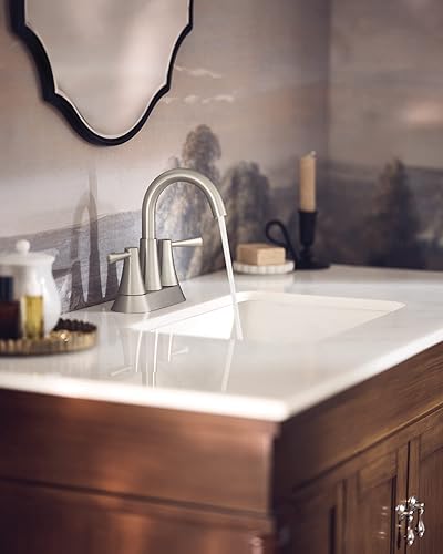 Miniatura 4 de Moen Ronan Spot Resist 84022SRN - Grifo de baño moderno con dos manijas de níquel cepillado de 4 pulgadas con drenaje a presión, 84022SRN