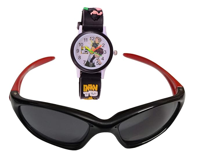 faas Full Eye Protected Boys and Girls Goggles and Analogue Watch Combo (Black )