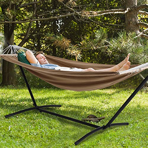 OUTDOOR WIND 2 Person Adjustable Hammock with 10FT Heavy Duty Steel Stand and Spreader Bars, 550lbs Capacity,Included Portable Carrying Case for Indoor Outdoor