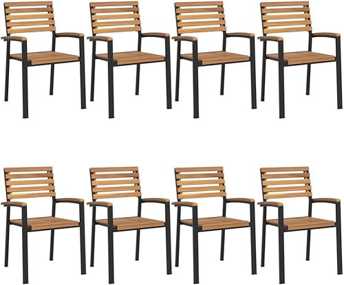 Miniatura 3 de Stackable Patio Chairs 8 pcs Solid Wood Acacia and Metal Dinning Room Lawn Sillas para Comedor Dining Table Chairs for Beach Living Room Courtyard