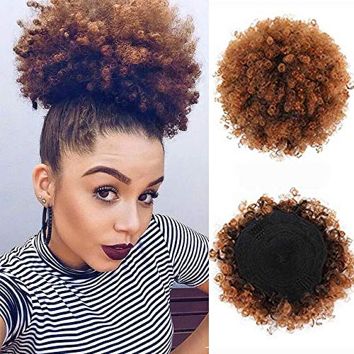 8inch Short Afro Puff Synthetic Hair Bun Chignon Hairpiece For Women Drawstring Ponytail Kinky Curly Updo Clip Hair Extensions(1BT-30#)