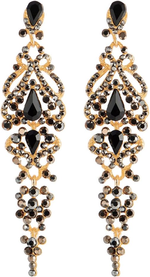 Art Deco Crystal Rhinestone Cluster Chandelier Long Dangle Statement Earring, Party Prom