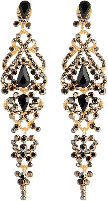 Art Deco Crystal Rhinestone Cluster Chandelier Long Dangle Statement Earring, Party Prom