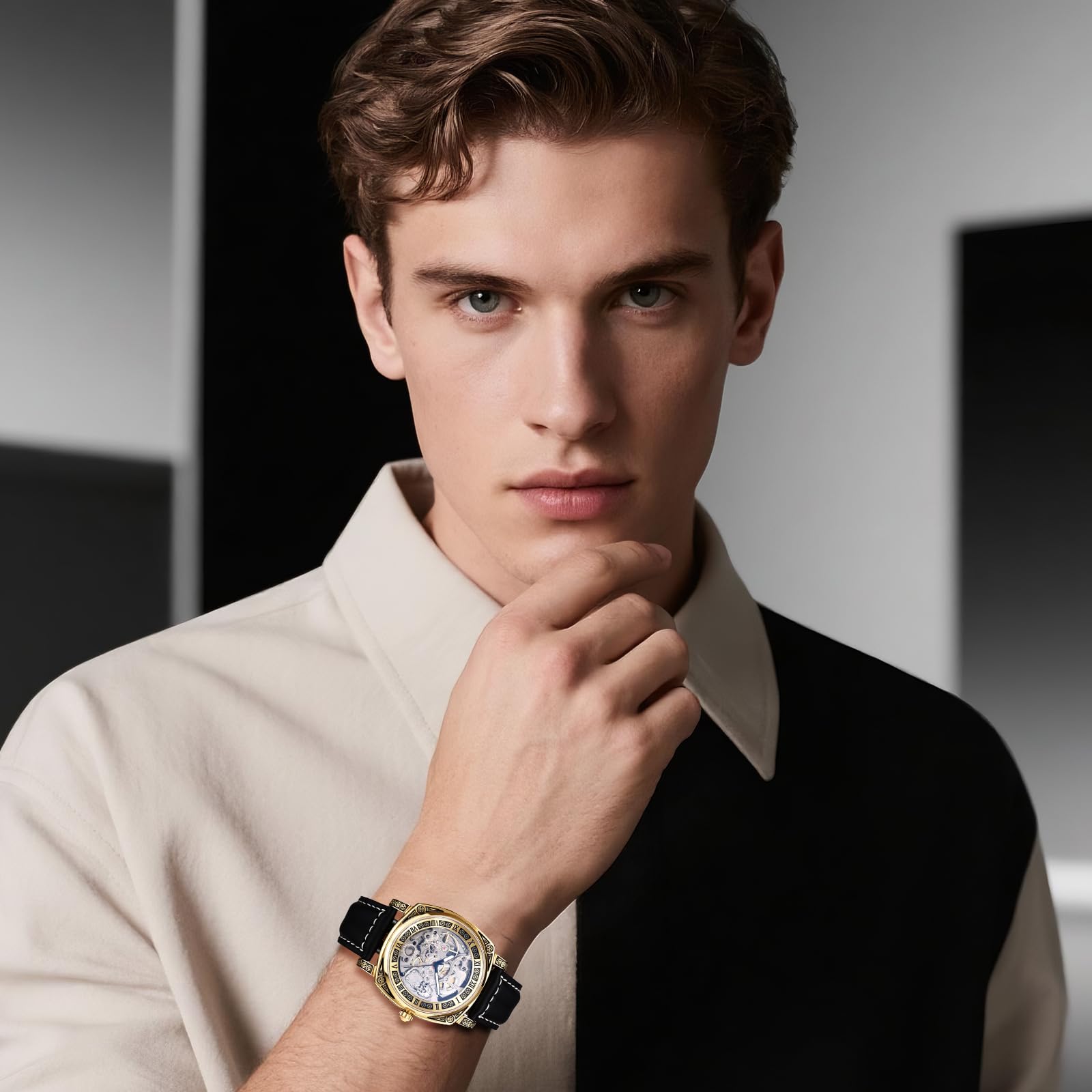 Avaner Uhren Herren Echtleder Armband: Herrenuhr Vollautomatisches Mechanisches Uhrwerk mit 36 ​​Stunden Gangreserve Lederarmbanduhr Analog Quarzuhr für Männer