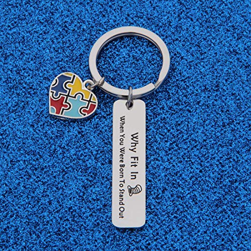 WUSUANED Autism Awareness Puzzle Piece Keychain Why Fit in When You were Born to Stand Out Gift for Autistic4