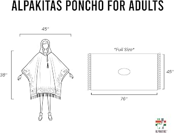 Alpakitas プレミアム アルパカウール ポンチョ 男女兼用 – ウェスタン フード付きケープ メンズ & レディース – ソフトで暖かいメキシカンポンチョ