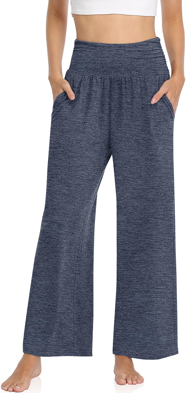 TARSE Womens Wide Leg Pants Casual Loose Yoga Sweatpants Comfy Lounge Pajama Flowy Pants Pockets