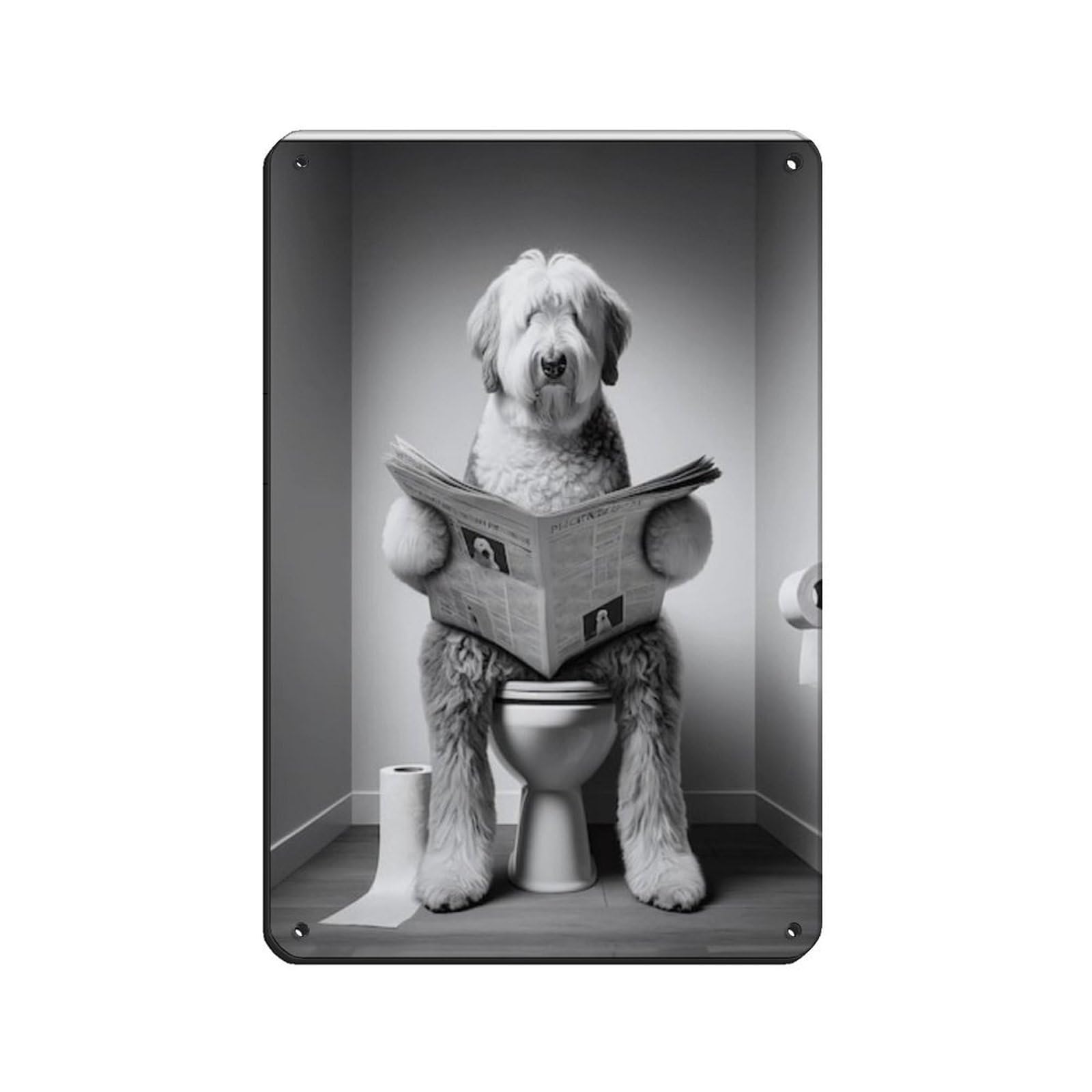 Old English Sheepdog,Bathroom Art Poster Tin Sign Vintage Metal Pub Club Cafe Bar Home Wall Art Decoration Poster Retro 8x12inch(20x30cm)