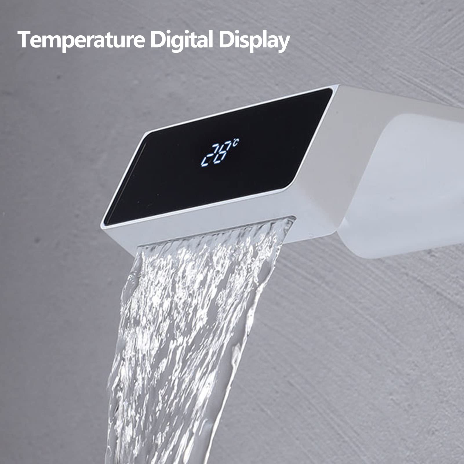 Grifo de baño en Cascada con Pantalla de Temperatura, Grifo de baño montado en la Pared, Grifo Mezclador de Lavabo de una Sola manija Moderno, Grifo de Lavabo de baño de latón, Blanco