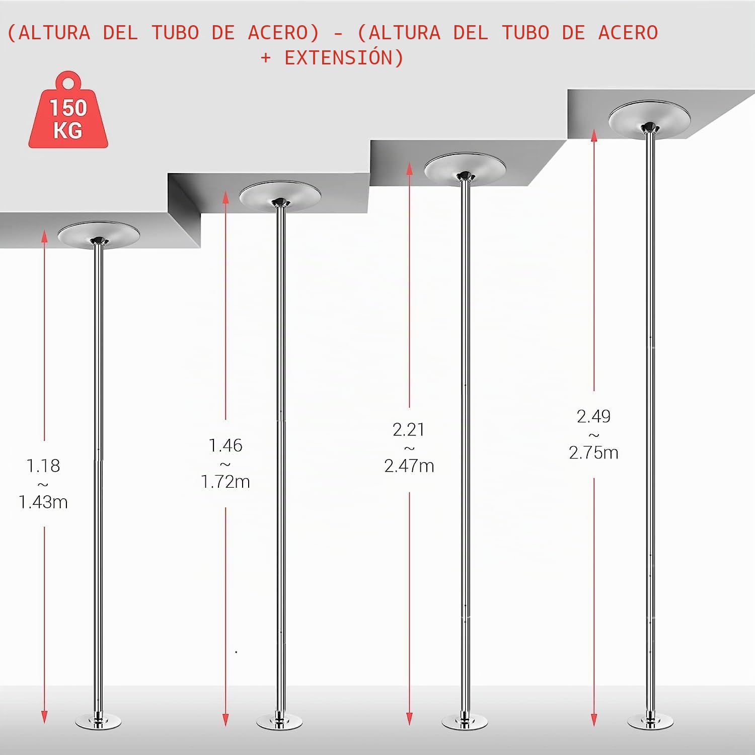 TLGREEN Barra de Baile Profesional Estática y Giratoria, Pole Dance de 45 mm Altura Ajustable de 2,35 m a 2,74 m, Portable, para Hogar Club, Fiesta, Principiantes