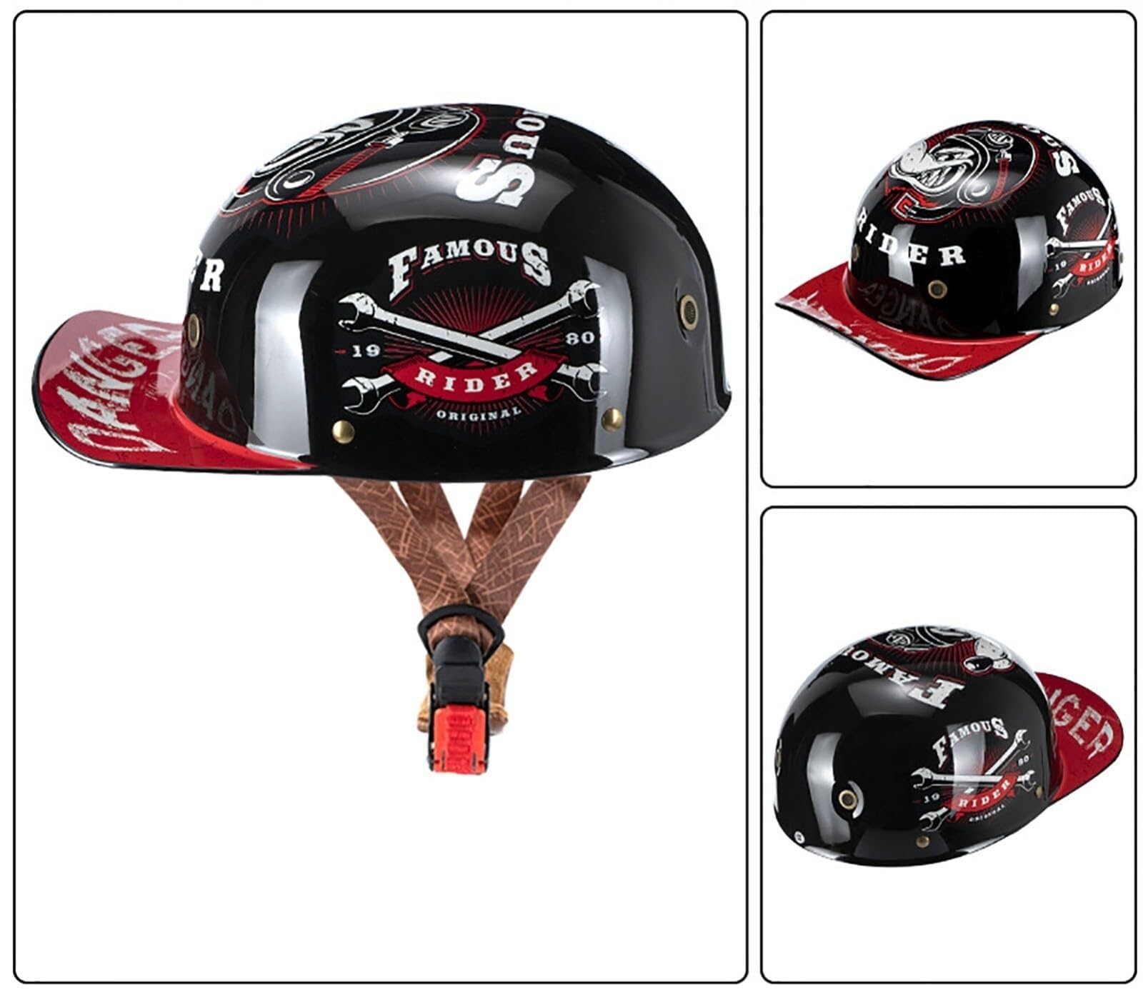 Vintage Casco De Motocicleta Gorra De Beisbol Casco De Moto Medio Abierto ECE Homologado Scooter Casco Moto Jet Casco Ligero Y Cómodo para Hombres Mujeres Adultos(9,M(57~58CM))