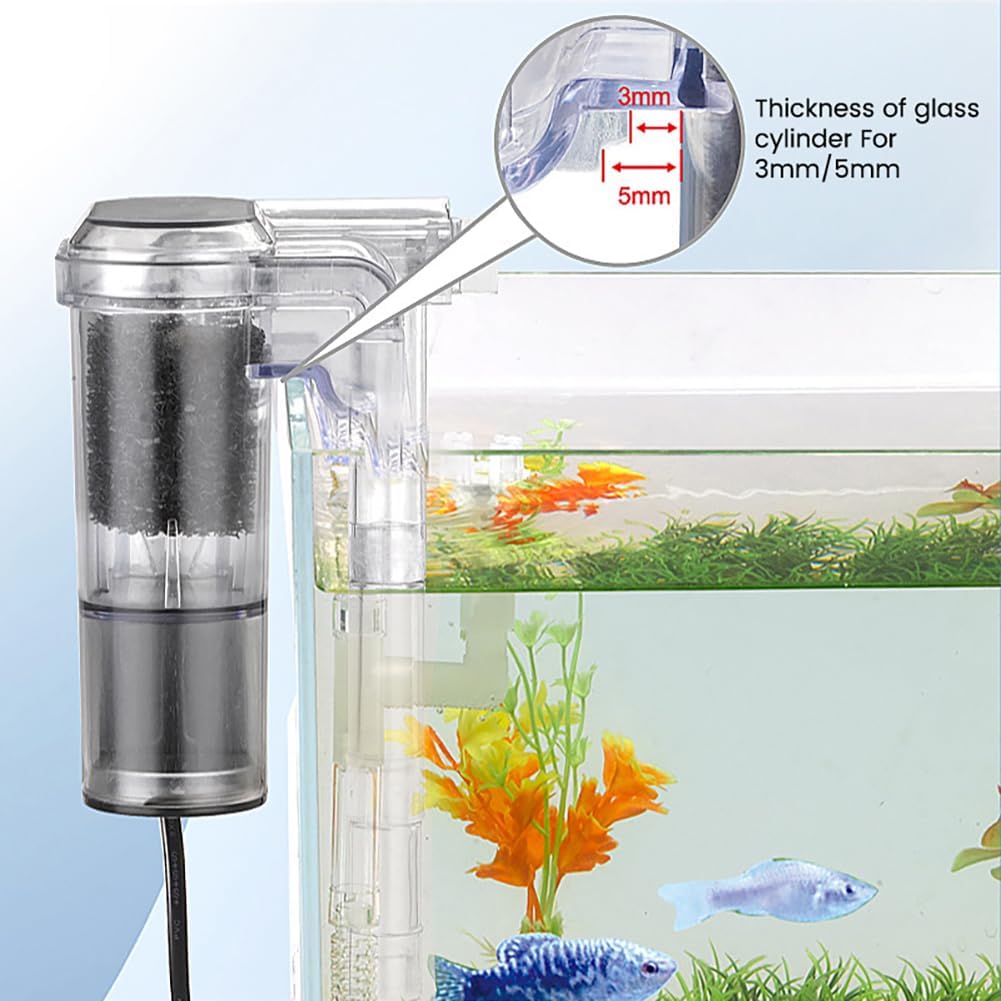 Aquarium Filter, Mini Quiet USB Waterfall Fish Tank Filter, Adjustable Water Flow Oxygen Increasing Wall Mounted USB Filting Equipment for Aquariums Fish Tank,2.5W
