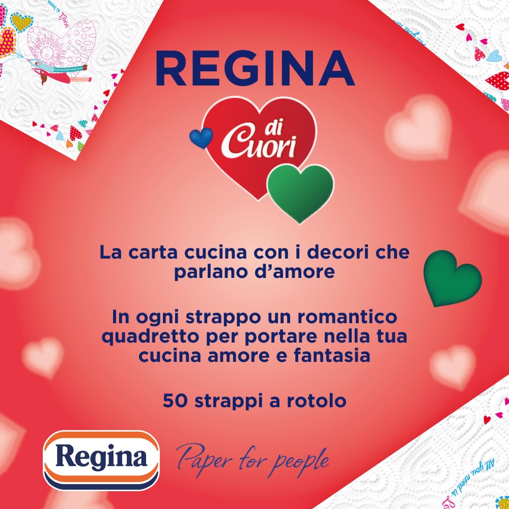 Regina di Cuori Carta Cucina, Confezione da 30 Rotoli a 2 Veli, 50 Fogli per Rotolo, Grande Assorbenza, Spessa e Resistente, 100% certificata FSC, Confezione in Carta Riciclabile