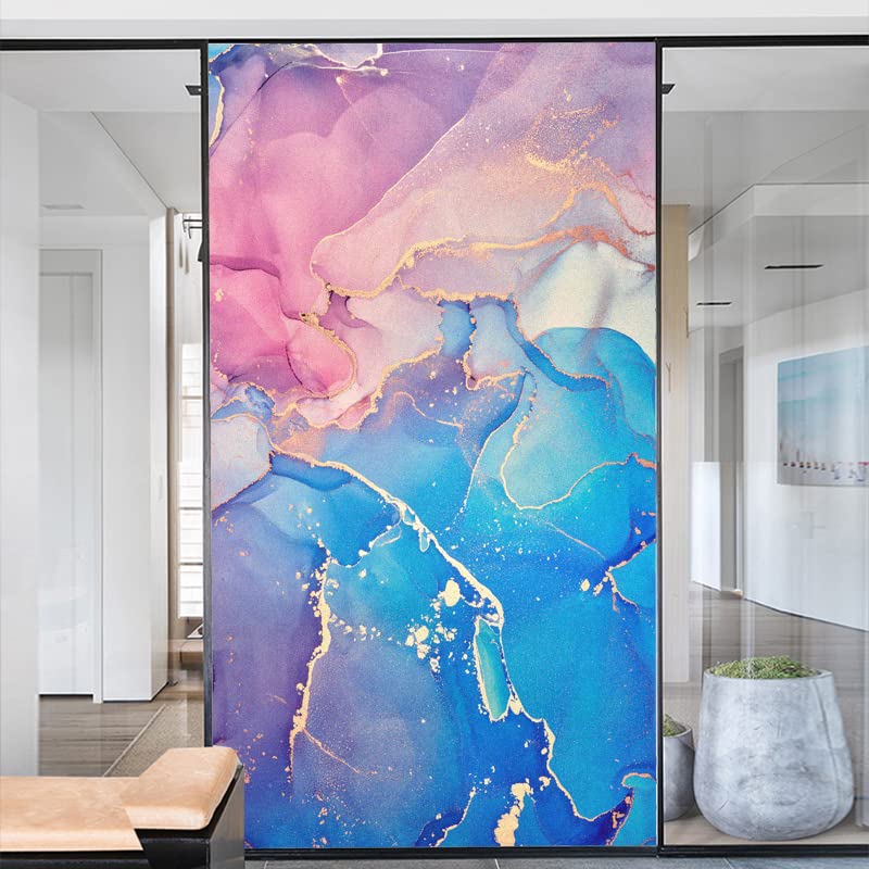 Marble Grain Decorative Privacy Window Film Frosted Glass Window Film Heat Control Glass Sticker for Home Office W17.7 x H37.4(45x95cm)