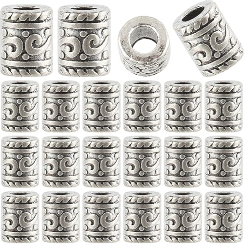 SOFPLATE 1 Box 100Pcs 7mm Tube Spacer Beads Alloy Large Hole Column Bead Bulk Tibetan Antique Silver Metal Curved Hollow Bracelet Loose Charms Beads for jewellery Making Beading Necklace Bracelet