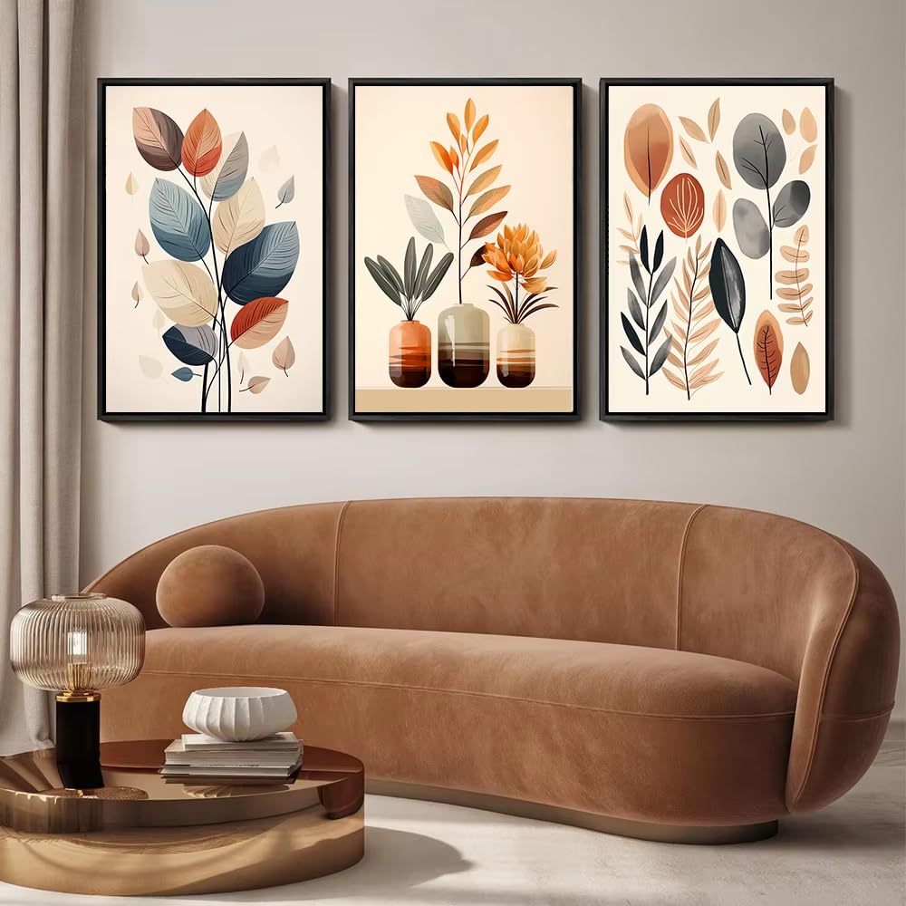 DFZEWKI Retro Leaf Canvas Painting Wall Art Vase Simple Abstract Poster and Printmaking for Living Room(40x60cm(16x24in) x3/No frame)