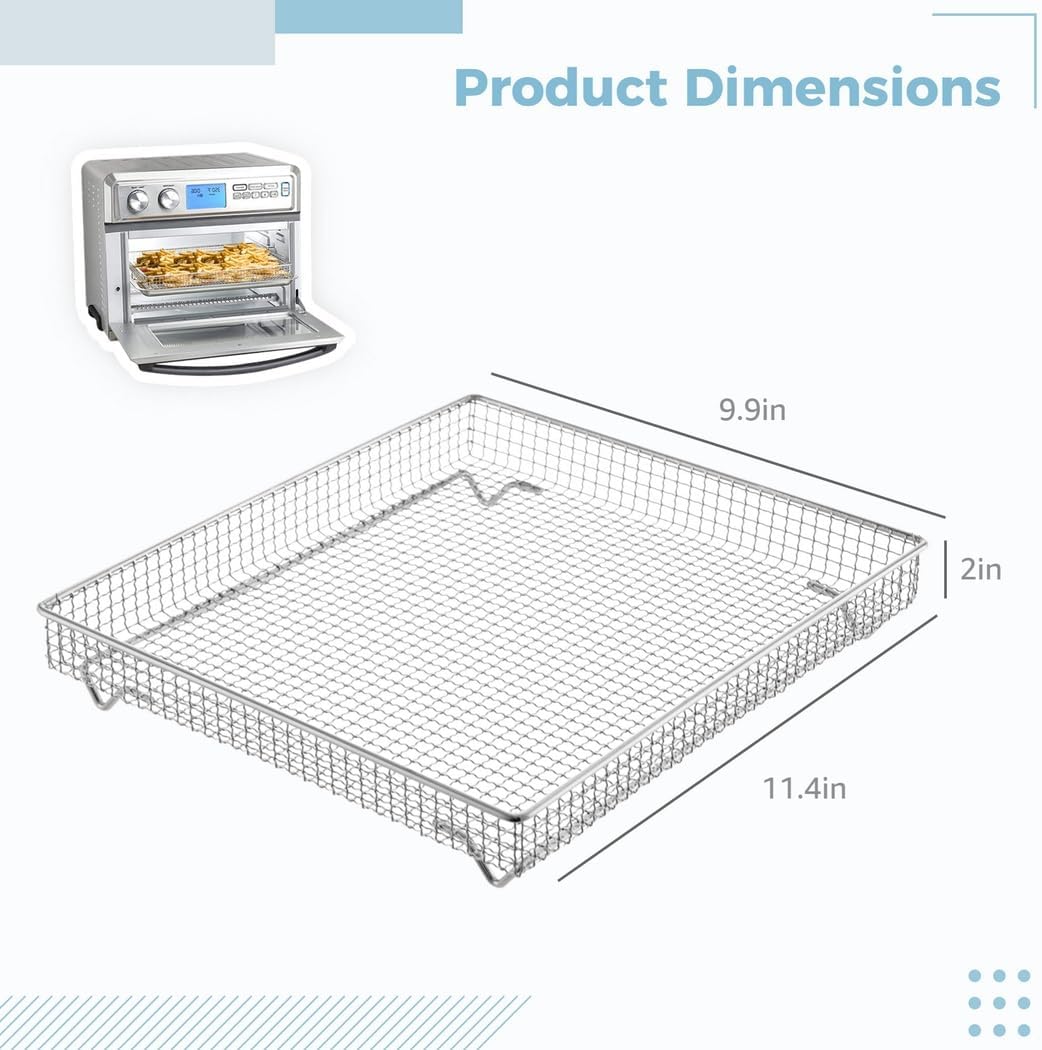 11.4X9.9X2 Air Fryer Basket with Raised Feet, Multi-Purpose Grilling Rack, Toaster Oven Replacement Tray