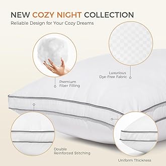 SweetNight Bed Pillows Standard Size Set of 2, Fluffy Luxury Hotel Collection Gusseted Pillows for Neck and Shoulder, Side Back Stomach Sleeper Pillow, Cozy Night 18"X24"