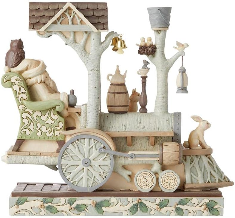 Enesco Jim Shore Heartwood Creek White Woodland Santa in Train Engine Figurine, 4 Inch, Multicolor