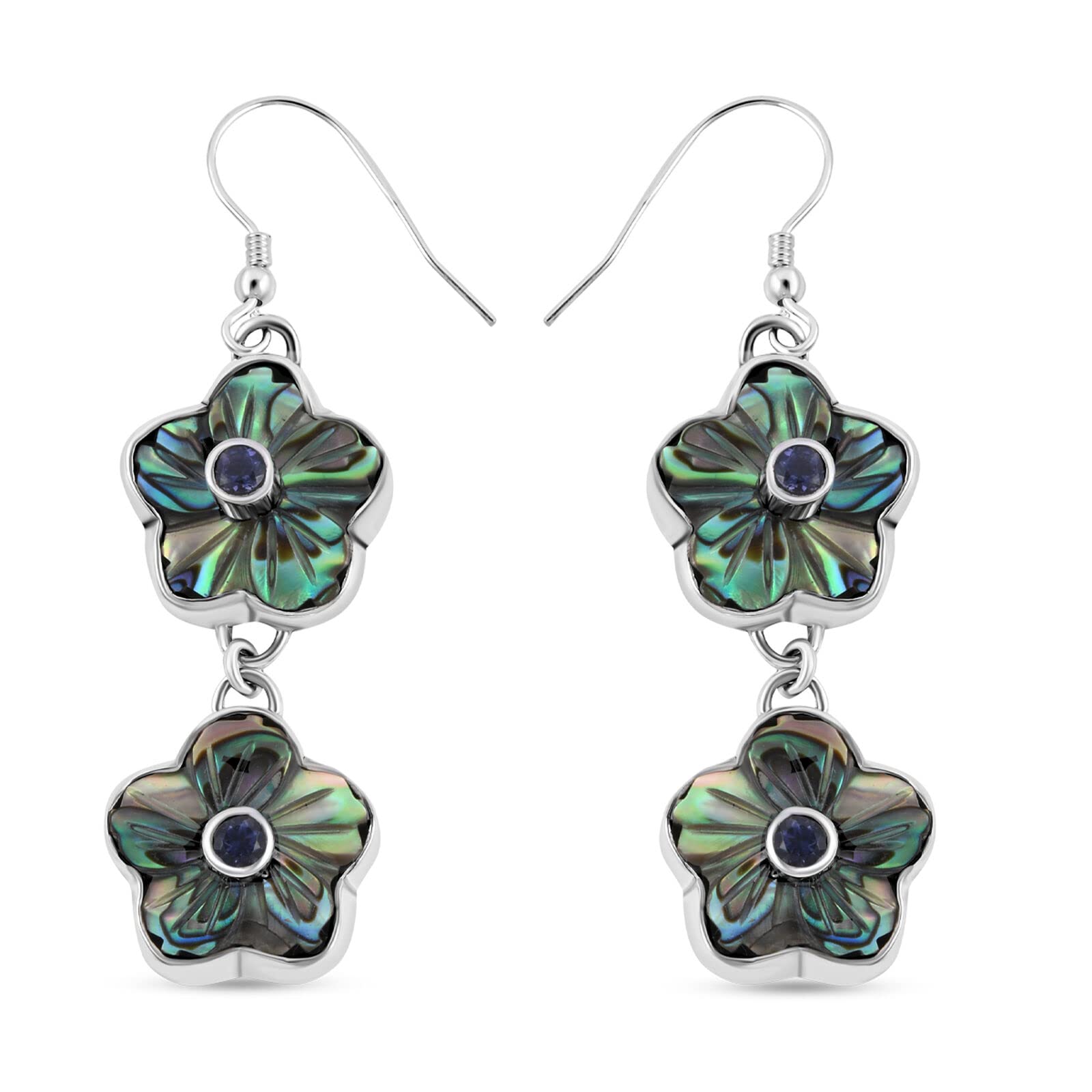 SAJEN SILVER Blue Shell and Natural Amethyst Floral Earrings for Women in 925 Sterling Silver with Hook Jewellery for Nature Lover Metal Wt. 4 Grams