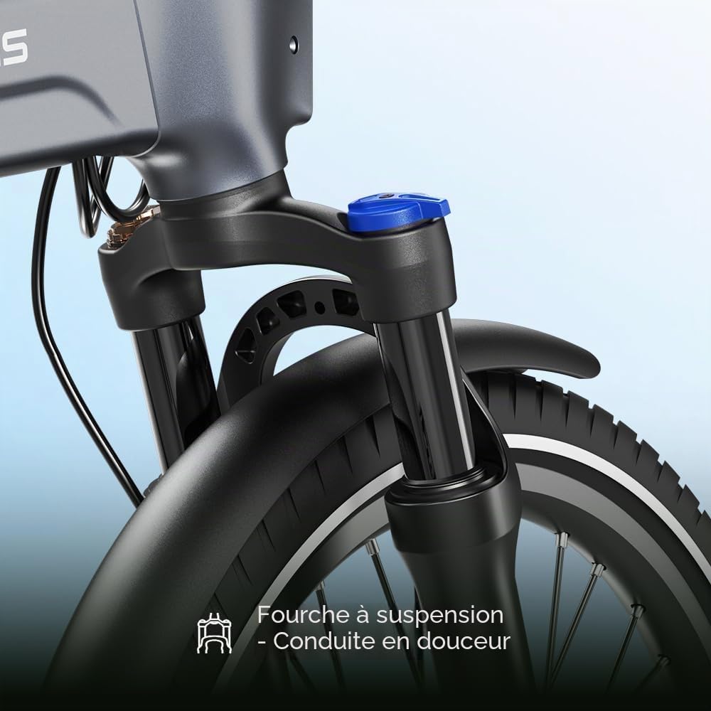 Ado Air20Ultra2026 Vélo électrique pliable, 25 km/h pour adultes, 36 V 9,6 Ah, autonomie 100 km, écran LCD, système MIK, capteur de couple, transmission par courroie, app, NFC, sac avant