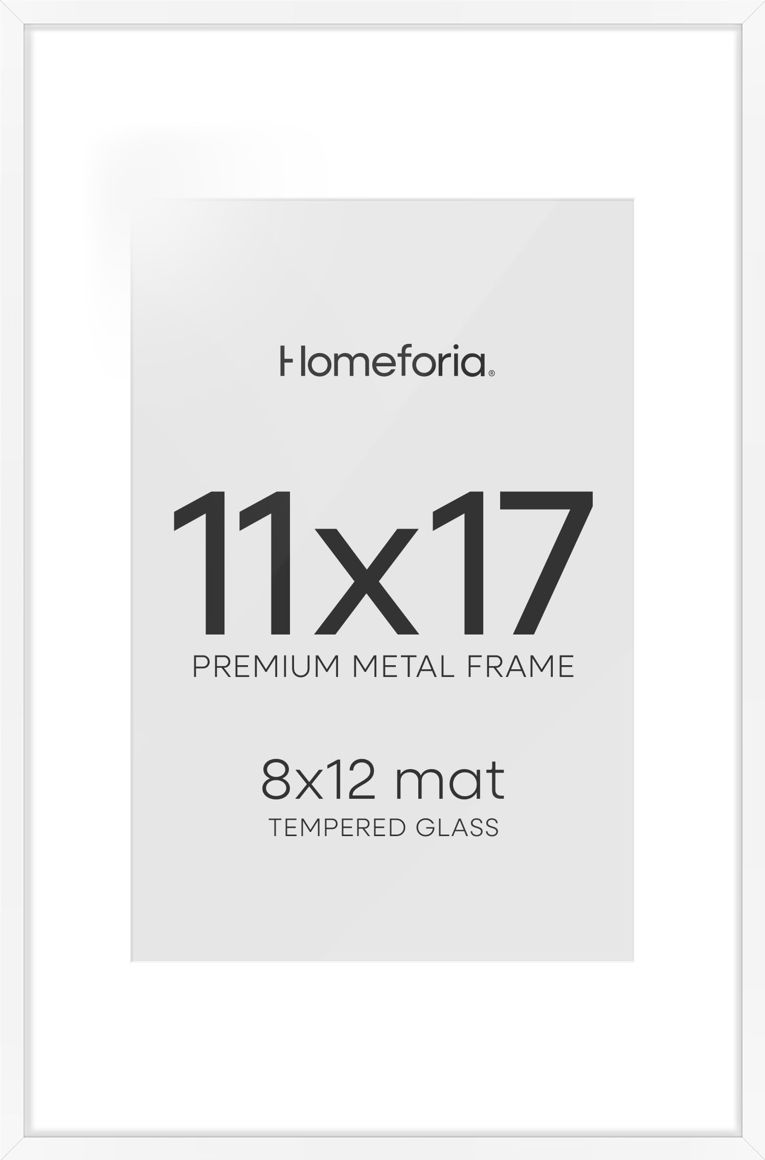 Homeforia 11x17 White Picture Frame, High-End Metal, 8x12 Mat, Glass | High End Aluminum, Tempered Glass, Acid-Free 8x12 Removable Mat, 11x17 in Edge-to-Edge Display 17x11, Wall Kit, Set Of 2