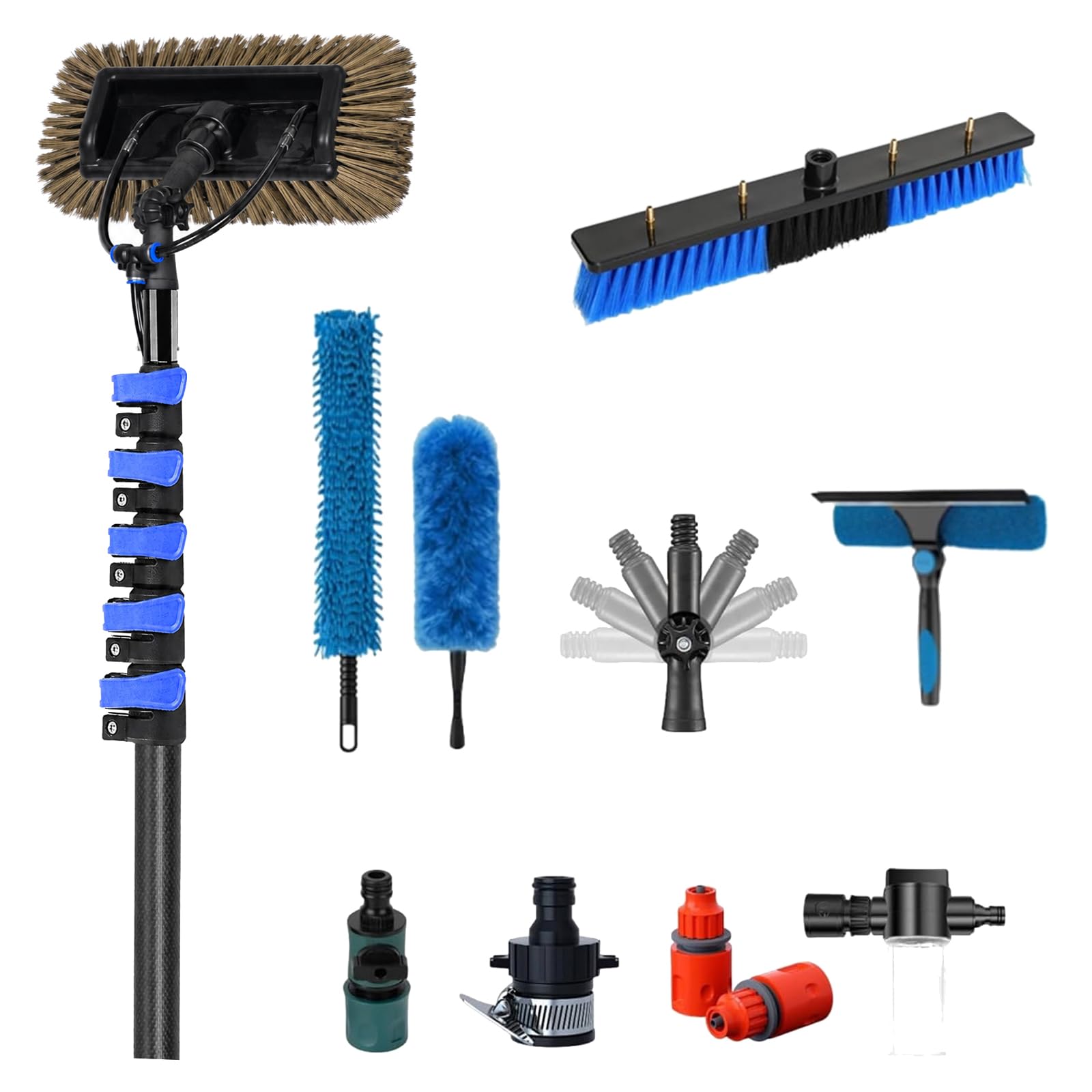 Spazzola Pulizia Telescopica Carbonio con Passaggio Acqua, | Carbon Fiber Solar Panel Scrubber, Telescopic Long Reach And Water Fed Brush Kit, for Home, Vehicle And Roof