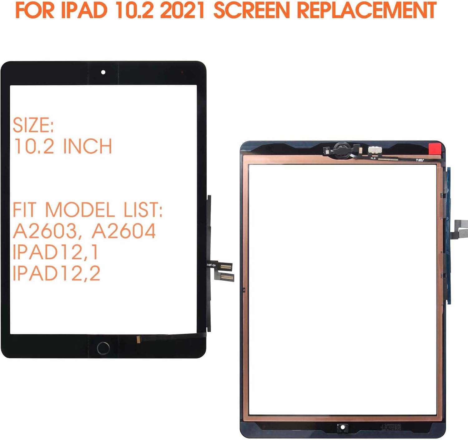 for iPad 9th(Gen) Screen Replacement Touch Screen for iPad 2021 10.2 for iPad 9 Digitizer Replacement A2604 A2603 A2602 Screen Glass Sensor Black+Home Button+Installation Video