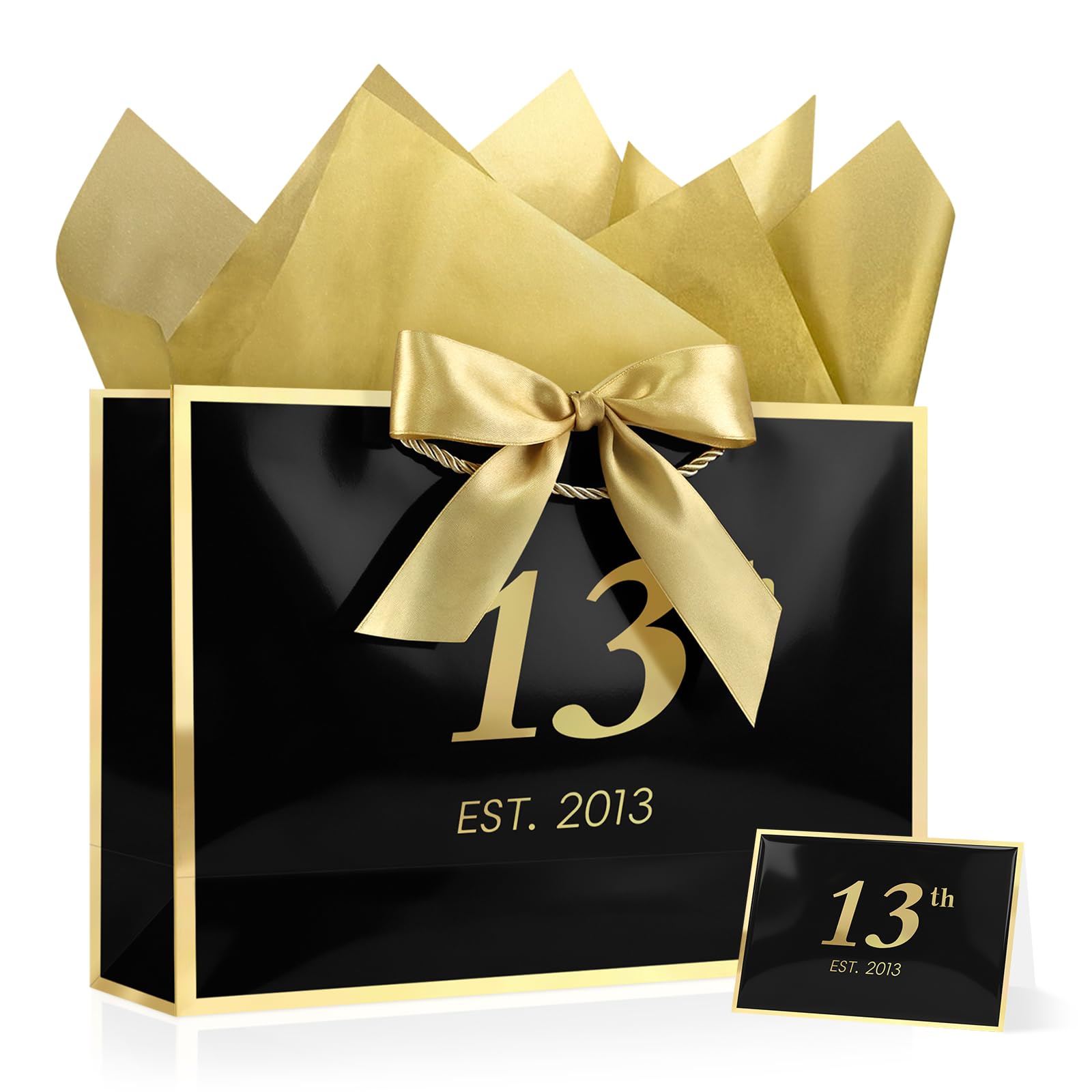 YoungTree 13th Birthday Gift Bag, 36 * 25 * 11CM, Includes 1 Card & 2 Tissue Papers. Portable Paper Bag with Handle, Perfect for Birthday Parties for Boys & Girls Born in 2013 — image 1