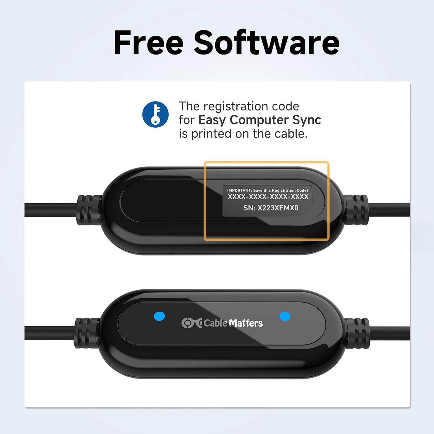 Cable Matters USB 3.0 Data Transfer Cable PC to PC for Windows, USB Transfer Cable, 6.6 ft, Easy Computer Sync Software Key Included, Works with Windows 11/10/8/7/Vista/XP, PCMover, Software Required