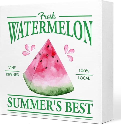 Letrero de madera con diseño de sandía fresca del verano, letrero rústico de madera de sandía para decoración de escritorio para el hogar, cocina,