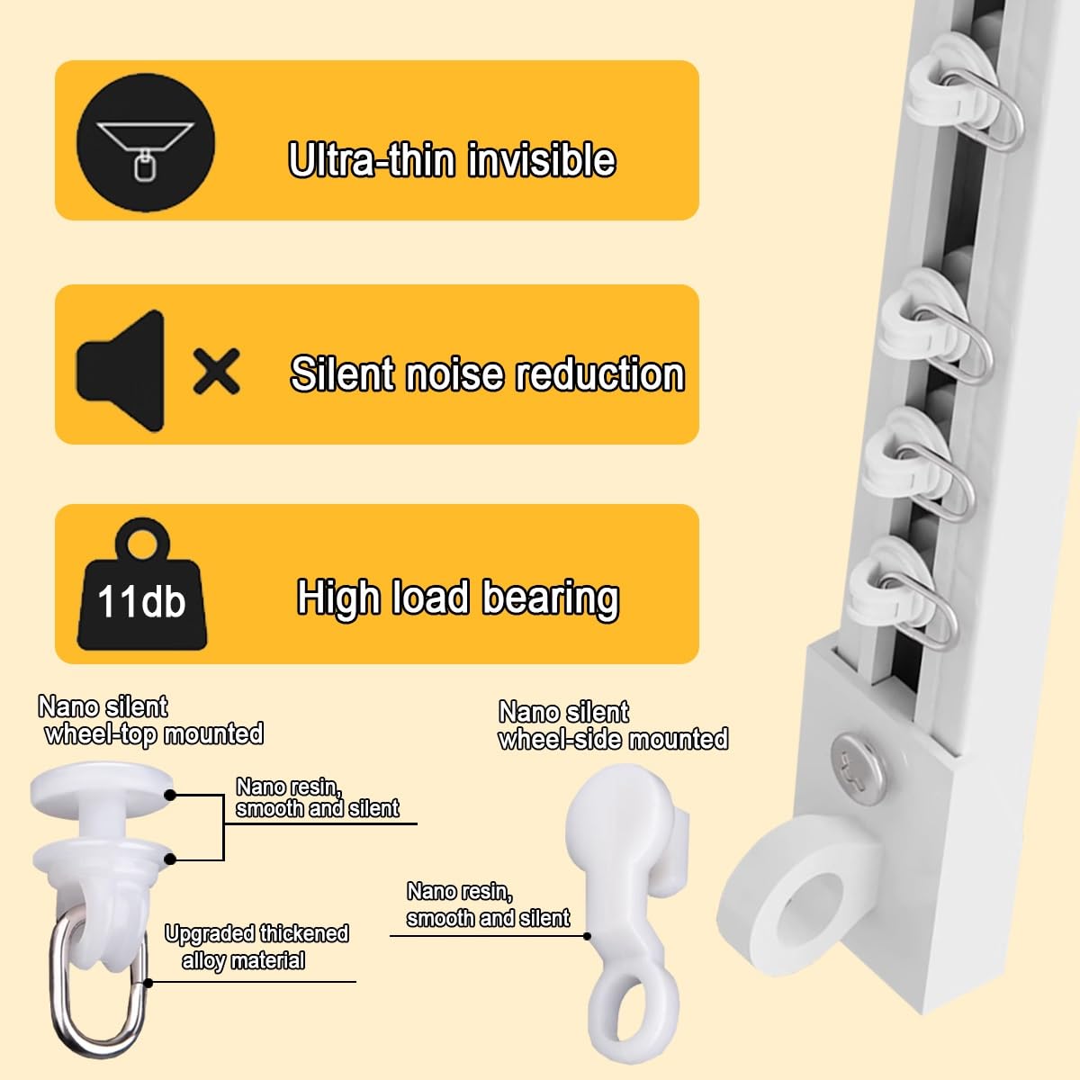 Binario autoadesivo senza fori per soffitto/parete, 50 cm 500 cm, bianco, include clip Hoo, ideale per camper/bagno liscio (460 cm)