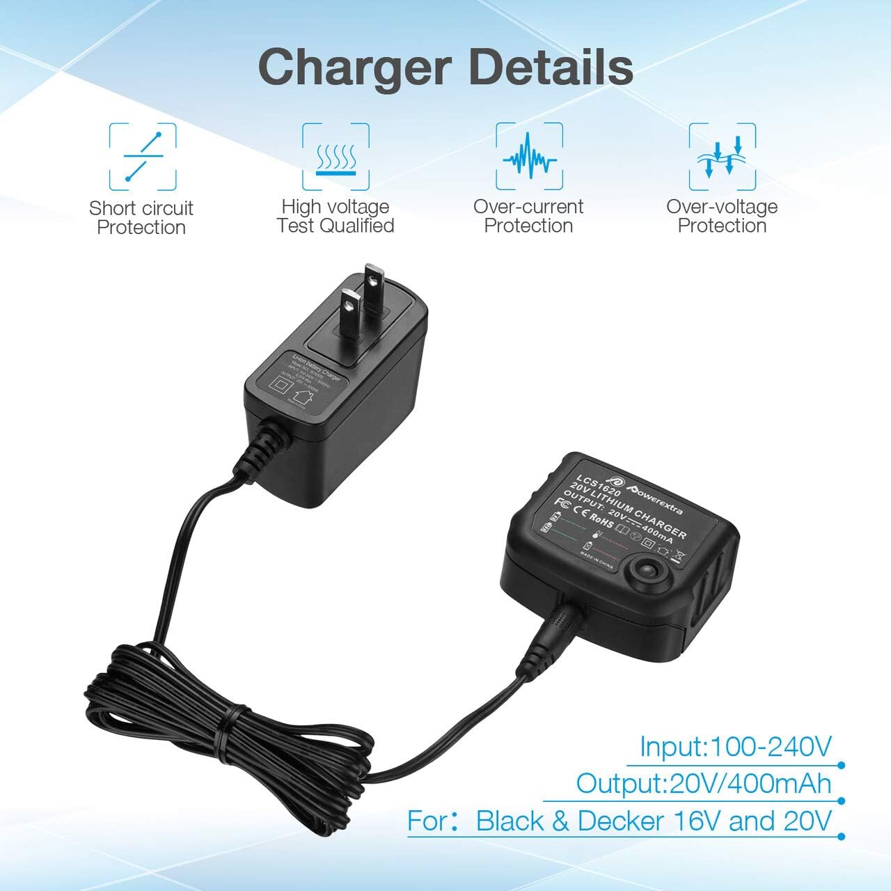 Powerextra 2 Pack LBXR20 Battery 3.0Ah Replace for Black and Decker 20V MAX + 20V Charger for Black Decker 20V MAX 20V