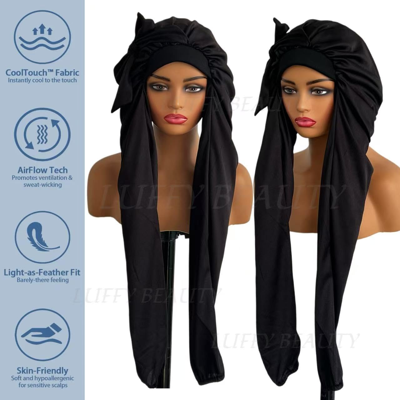Bonnets for Sleeping 2 in 1 Long Hair & Bonnet for Women & Soft Breathable and Smoothy & Bonnet for Braids Black (Black)