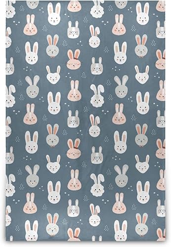 Funny Bunny Faces on White Background Microfiber Flannel Blanket for Adults Kids, Warm Fall Blanket for Camping Travel Couch, 60x90 Inches Blankets