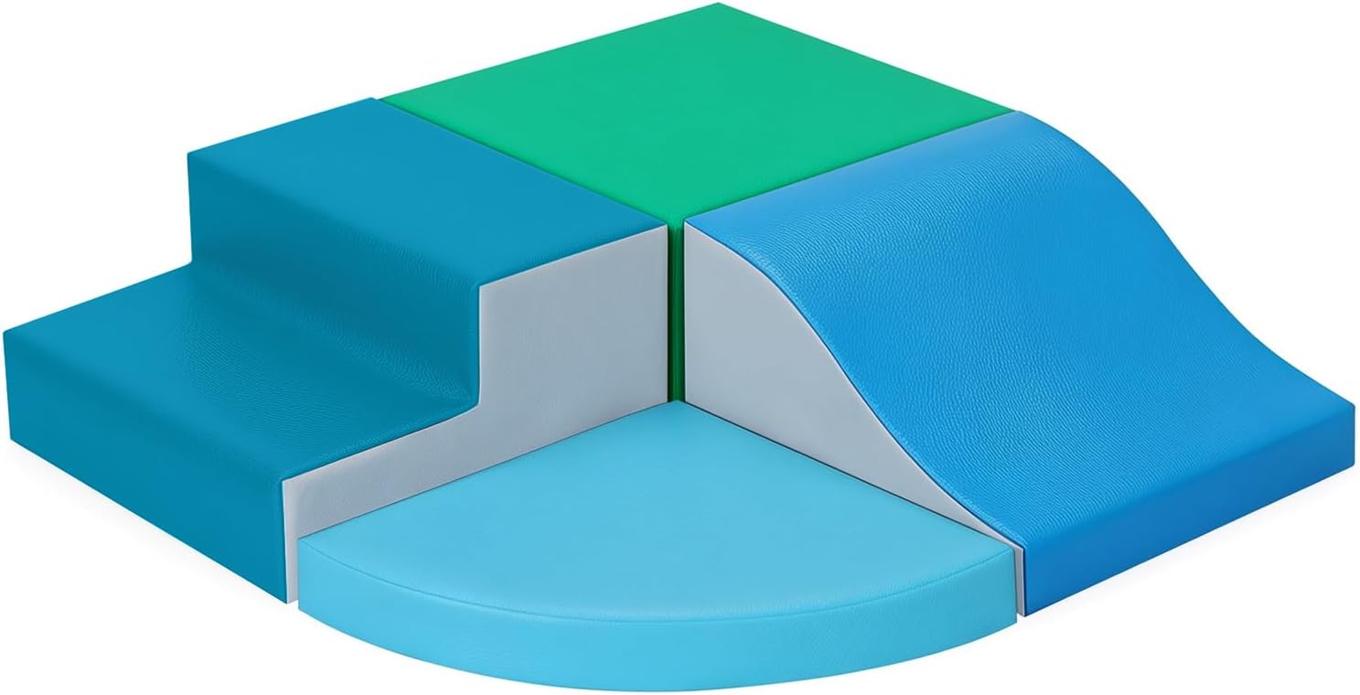 4 Pack Toddler Climbing Toys - Soft PU Leather Play Set - Foam Climbing Blocks for Crawling and Sliding, Indoor Playground for Kids (Modern Style)