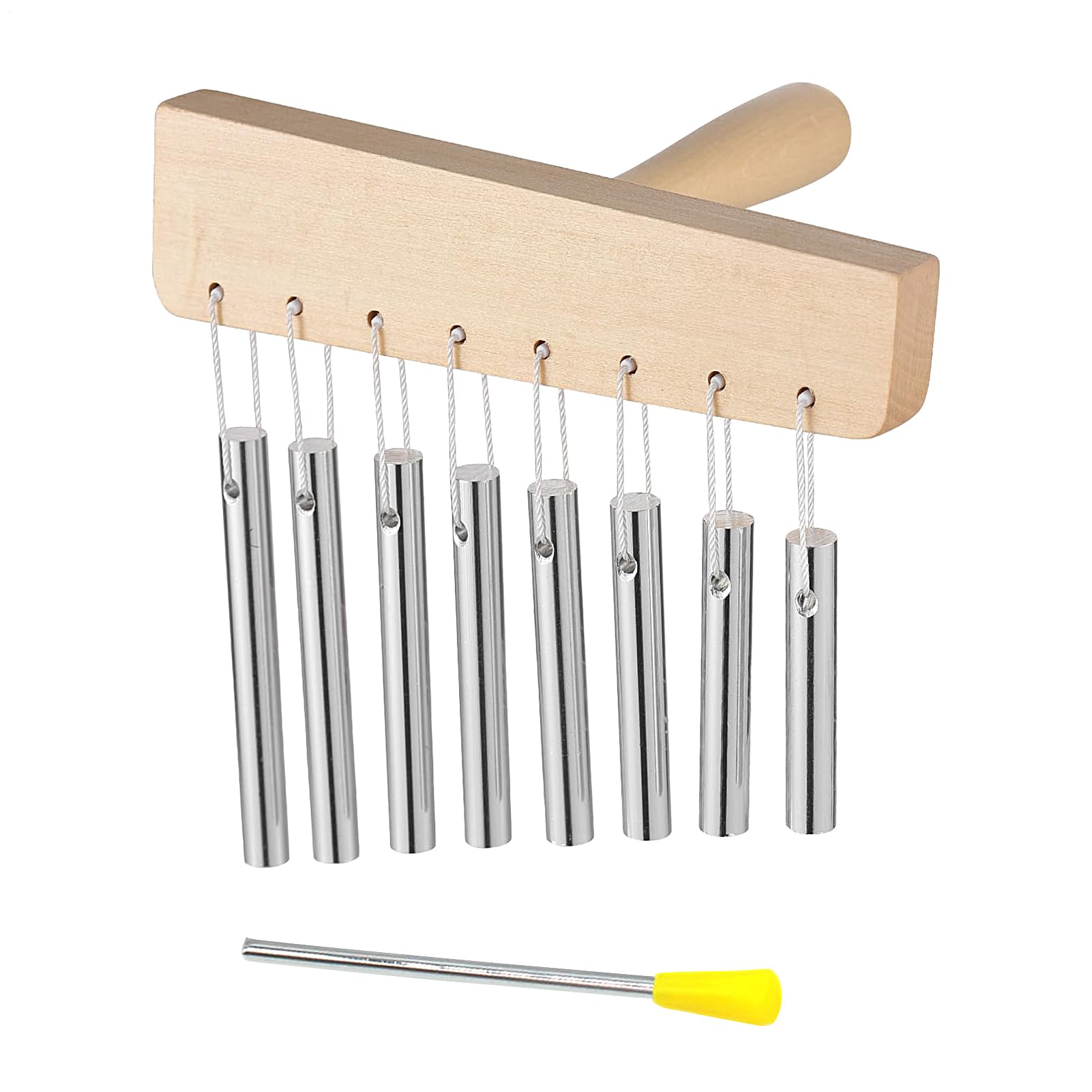 Chimes Percussion - Carillón de mano de madera con 8 tonos, instrumento musical con tubo de aluminio macizo y mazo para templos, escuela, clases, ejercicio de concentración en casa