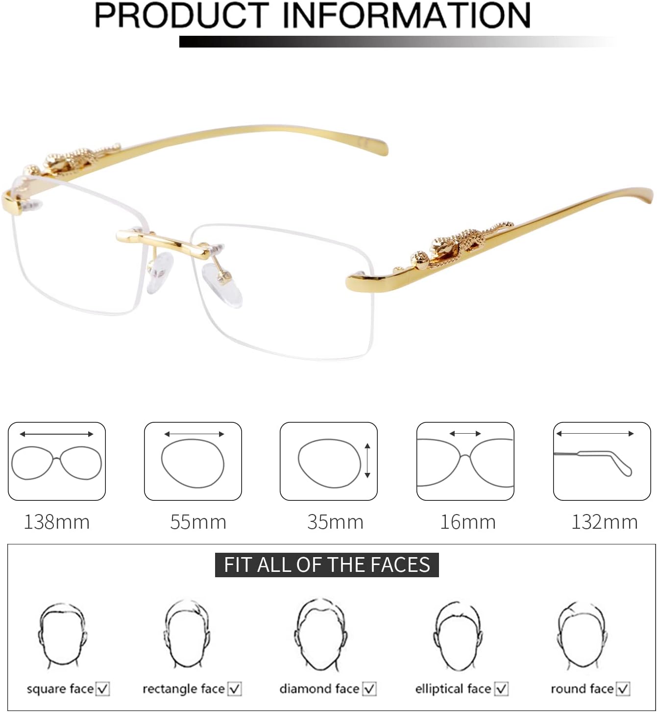 SDINM Rimless Sunglasses for Men Women Fashion Small Narrow Rectangle Sun Glasses Shades 90s Eyewear Gold Arm\anti-blue Light Clear Lens image 5 of 6 B0B2HX5BTQ