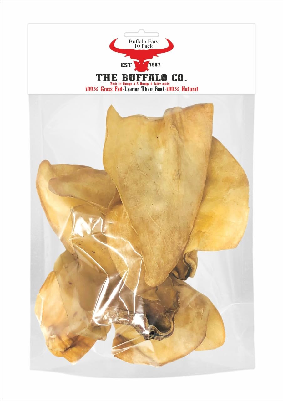 The Buffalo Co. Buffalo Ears for Dogs 10 Pack | Natural Grass-Fed Dog Treats | Ultra Lean 2.5% Fat Dog Chews | Grain Free & Gluten Free | Long Lasting Dental Chew