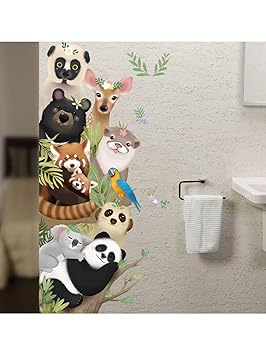 HEUREKA Vinyl Super Cute Animals Tree Panda Koala Otter Deer Bear Monkey Peel and Stick Wall Sticker (90 CM X 60 CM) - image, photos