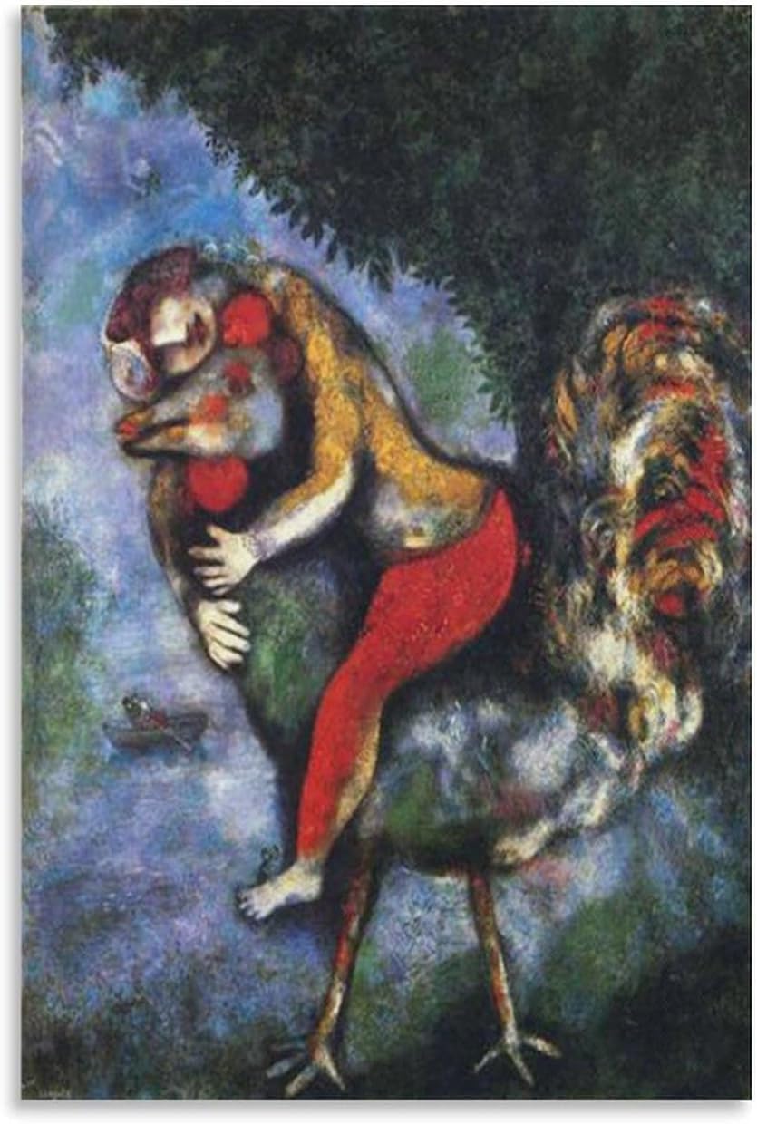 Orjdjz Wxkbl Marc Chagall Prints《The Rooster》Canvas Wall Art Abstract Picture Marc Chagall Poster Retro Painting for Bathroom Wall Decor 40x60cmx1 Frameless