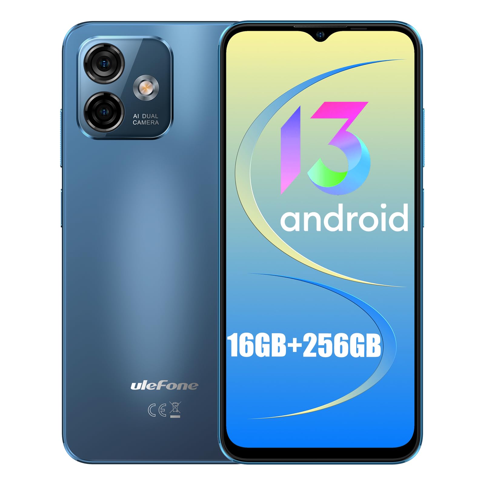 Ulefone Teléfonos Android Android 13, 16 GB + 256 GB Note 16 Pro 4G SIM desbloqueado, cámaras de 50 MP + 8 MP, frecuencia de actualización de 6.52 HD+ 60 Hz, 4400 mAh tipo C, 2 años de garantía