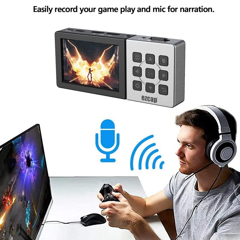 Person playing a video game with the Microware EZCap 273 connected, showing microphone input