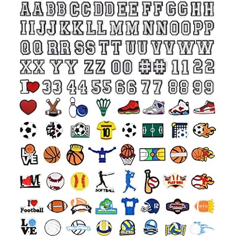 Sports Letters Numbers Charms for Clog Shoe Decoration, Basketball Baseball Hockey Lacrosse Softball Soccer Football Volleyball Sneakers Charm Gift for Boys Girls Kids Teens and Adults Cover