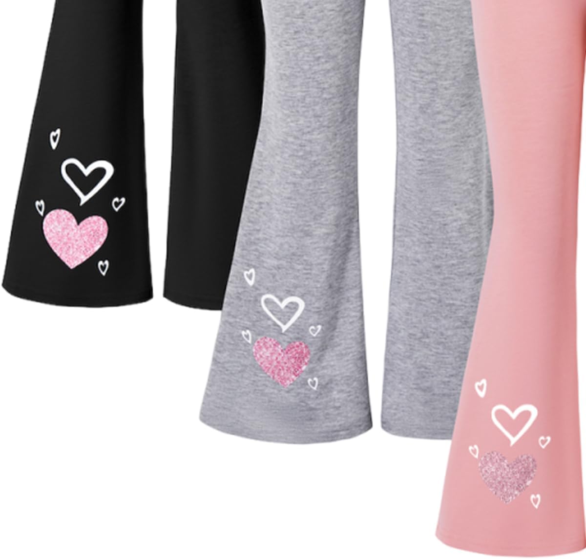 Nivne Tco Tween Girls 3-Pack Flare Leggings - High Waisted Bell-Bottom Pants Set, Stretchy Trousers for Kids